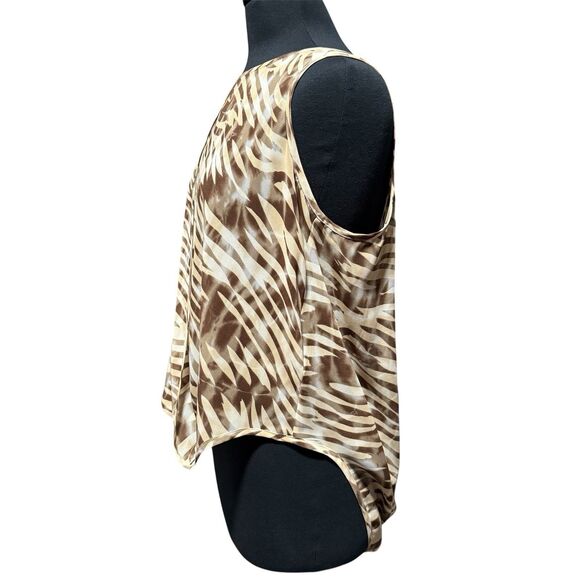 GUESS Women’s Sleeveless Blouse Top XS Brown Beige Zebra Print Draped Open Back - Picture 2 of 6